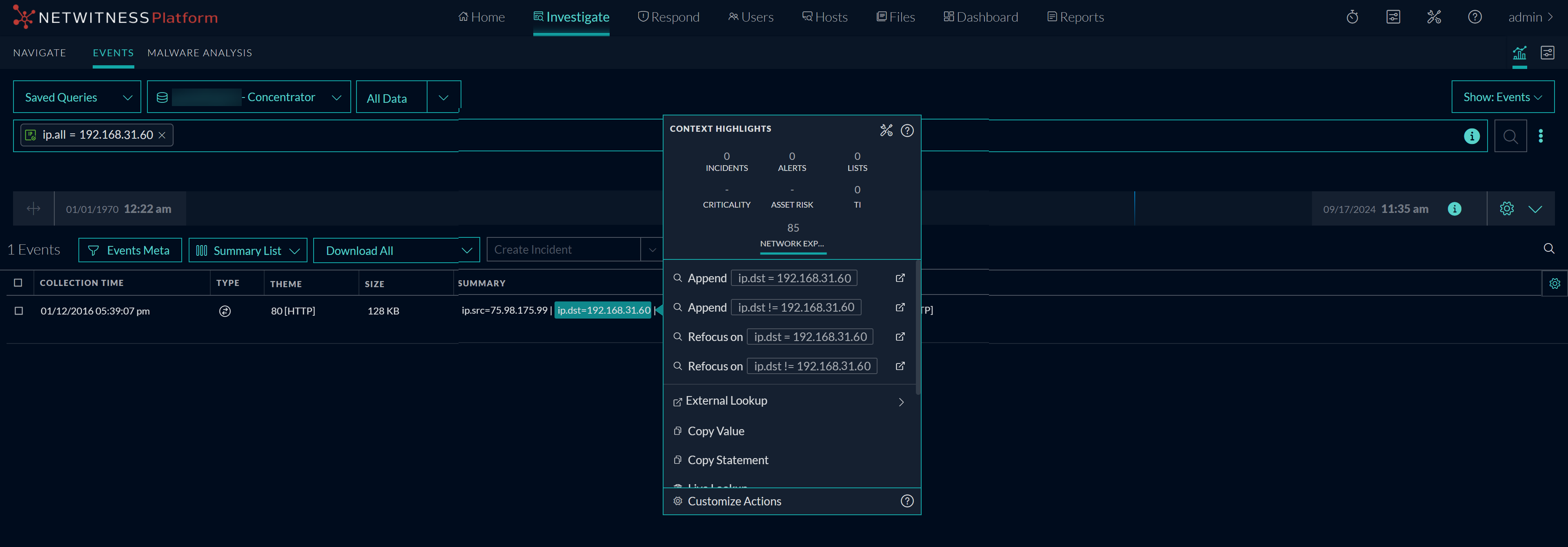 View network behavior panel for assets