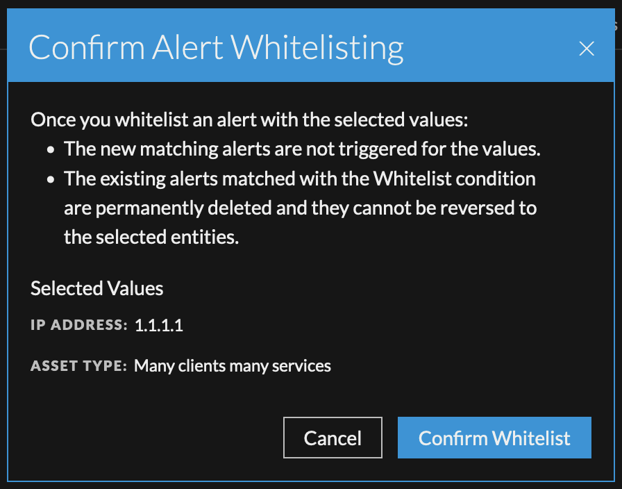 Confirm Insight Alerts Whitelisting pop-up